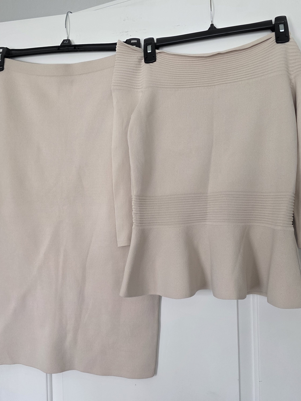 Women's Beige Knit Peplum Skirt Set